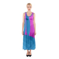 Pink And Blue Landscape Sleeveless Maxi Dress by Valentinaart