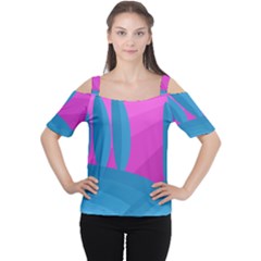 Pink And Blue Landscape Women s Cutout Shoulder Tee