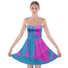 Pink And Blue Landscape Strapless Dresses