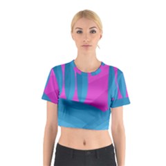 Pink And Blue Landscape Cotton Crop Top