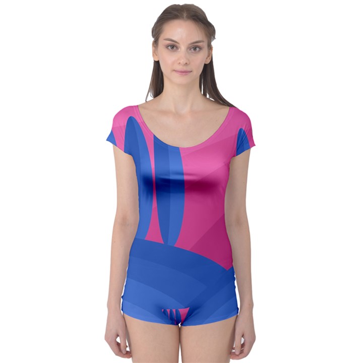 Magenta and blue landscape Boyleg Leotard 