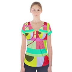 Colorful Abstraction By Moma Short Sleeve Front Detail Top