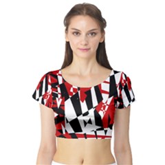 Red, Black And White Chaos Short Sleeve Crop Top (tight Fit)