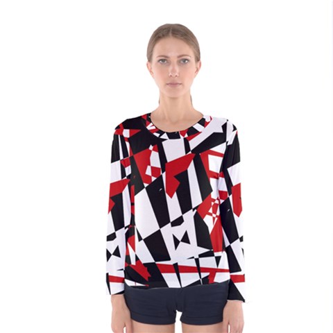 Red, Black And White Chaos Women s Long Sleeve Tee by Valentinaart