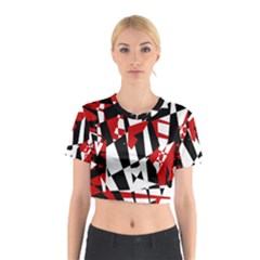 Red, Black And White Chaos Cotton Crop Top