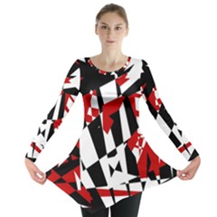 Red, Black And White Chaos Long Sleeve Tunic  by Valentinaart