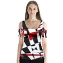 Red, black and white chaos Butterfly Sleeve Cutout Tee  View1