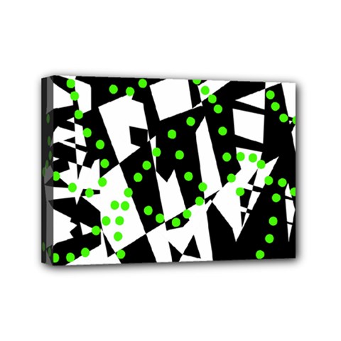 Black, White And Green Chaos Mini Canvas 7  X 5 