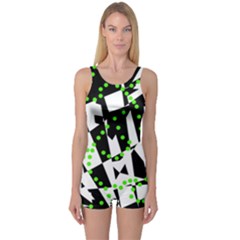 Black, White And Green Chaos One Piece Boyleg Swimsuit by Valentinaart