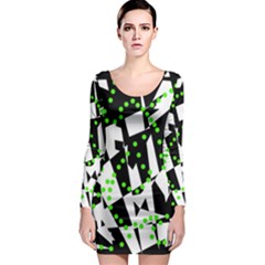 Black, White And Green Chaos Long Sleeve Bodycon Dress