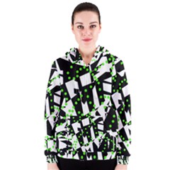 Black, White And Green Chaos Women s Zipper Hoodie