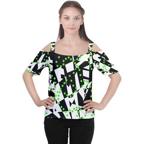 Black, White And Green Chaos Women s Cutout Shoulder Tee by Valentinaart