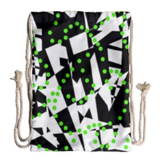 Black, White And Green Chaos Drawstring Bag (large) by Valentinaart