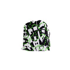 Black, White And Green Chaos Drawstring Pouches (xs)  by Valentinaart