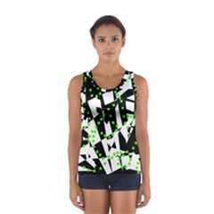 Black, White And Green Chaos Women s Sport Tank Top  by Valentinaart