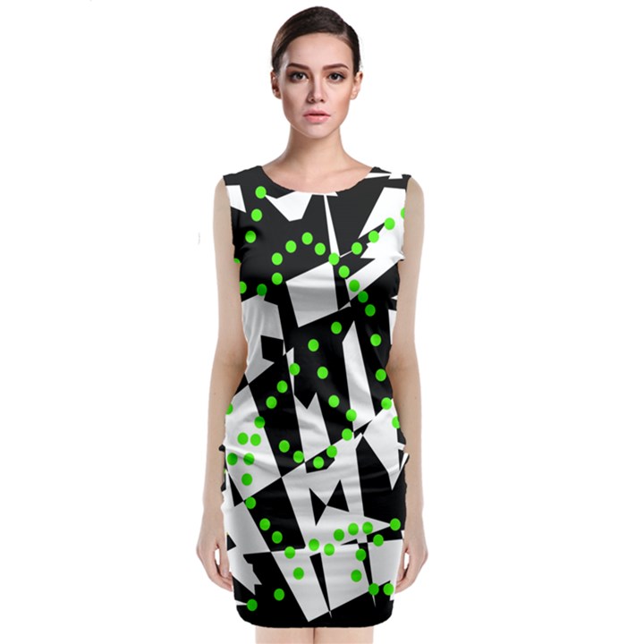 Black, white and green chaos Classic Sleeveless Midi Dress