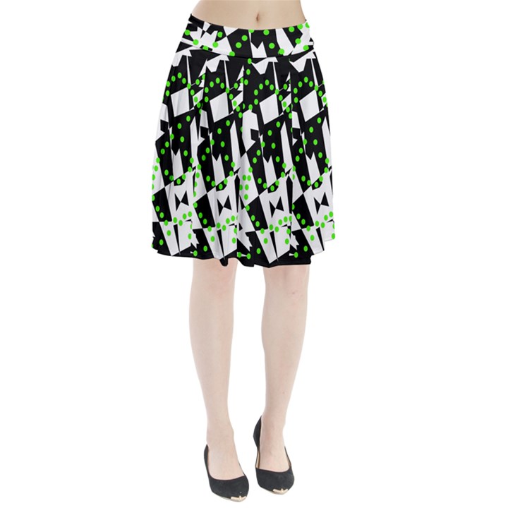 Black, white and green chaos Pleated Skirt