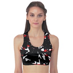 Black, Red And White Chaos Sports Bra by Valentinaart