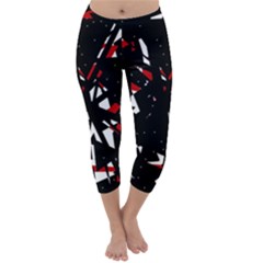 Black, Red And White Chaos Capri Winter Leggings 