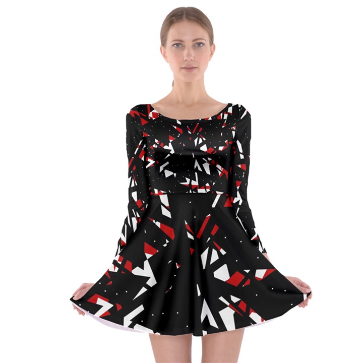 Black, red and white chaos Long Sleeve Skater Dress