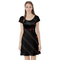 Black And Red Short Sleeve Skater Dress