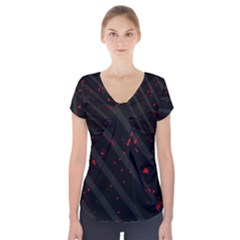 Black And Red Short Sleeve Front Detail Top by Valentinaart