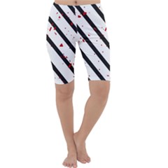 Elegant Black, Red And White Lines Cropped Leggings 