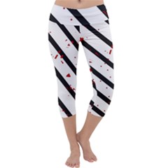 Elegant Black, Red And White Lines Capri Yoga Leggings