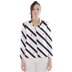 Elegant Black, Red And White Lines Wind Breaker (women)