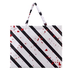 Elegant Black, Red And White Lines Zipper Large Tote Bag