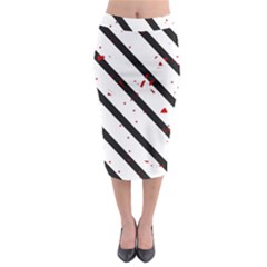 Elegant Black, Red And White Lines Midi Pencil Skirt