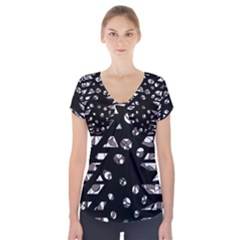 Gray Abstract Design Short Sleeve Front Detail Top