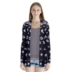 Gray Abstract Design Drape Collar Cardigan