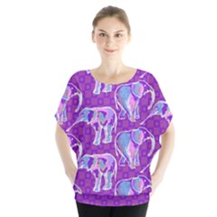 Cute Violet Elephants Pattern Batwing Chiffon Blouse