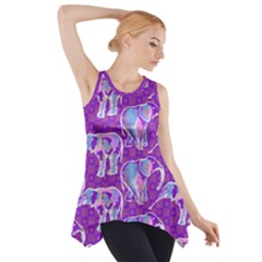 Cute Violet Elephants Pattern Side Drop Tank Tunic