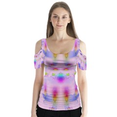 Rainbows And Leaf In The Moonshine Butterfly Sleeve Cutout Tee 