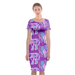 Cute Violet Elephants Pattern Classic Short Sleeve Midi Dress by DanaeStudio