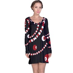 Red Pearls Long Sleeve Nightdress