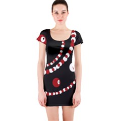 Red Pearls Short Sleeve Bodycon Dress