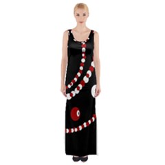 Red Pearls Maxi Thigh Split Dress