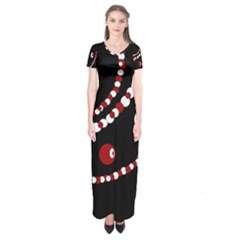 Red Pearls Short Sleeve Maxi Dress