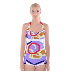 Abstract Circle Boyleg Halter Swimsuit  by Valentinaart