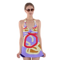 Abstract Circle Halter Swimsuit Dress