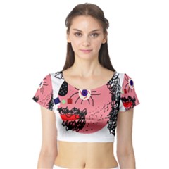 Abstract Face Short Sleeve Crop Top (tight Fit) by Valentinaart