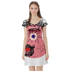 Abstract Face Short Sleeve Skater Dress