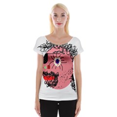 Abstract Face Women s Cap Sleeve Top