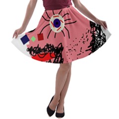 Abstract Face A-line Skater Skirt