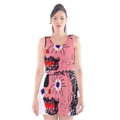 Abstract Face Scoop Neck Skater Dress