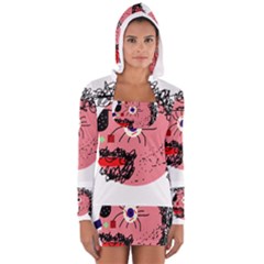 Abstract Face Women s Long Sleeve Hooded T-shirt