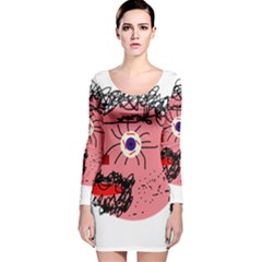 Abstract Face Long Sleeve Velvet Bodycon Dress